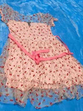 🍒🩷 Hot Topic Pink Cherry Glitter Dress 🩷🍒